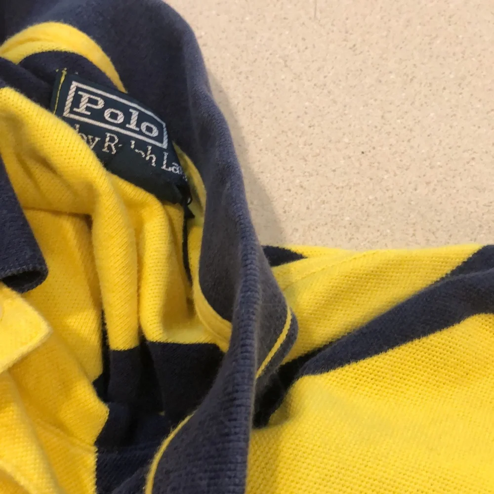 POLO BY RALPH LAUREN YELLOW AND NAVY STRIPED POLO SHIRT SIZE LARGE